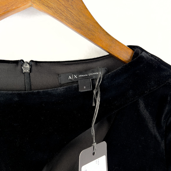 Armani Exchange Black Velvet Dress Luxe Bodycon Designer Size Small NWT Limited - Picture 6 of 9